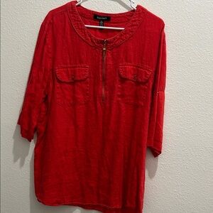 Ellen Tracy Bold Red Blouse with Zipper Accent